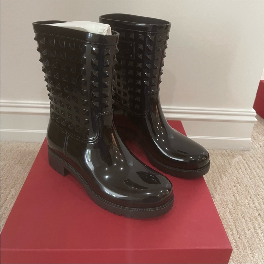 Valentino rockstud leather rain boots